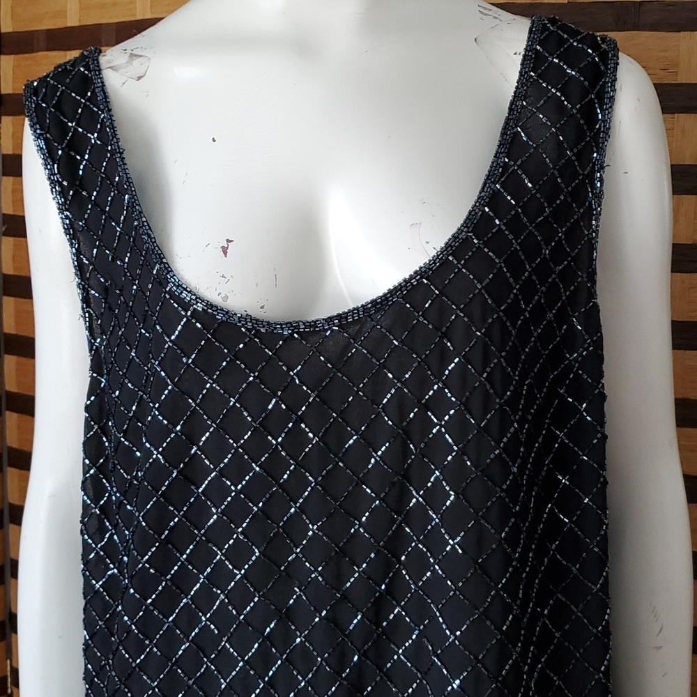 August Max chiffon beaded tank top